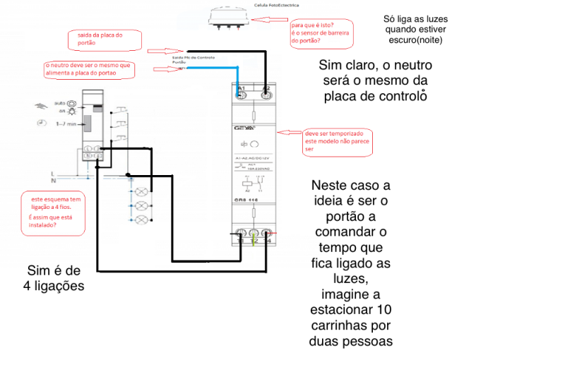 Este automático de escada tem no quadro, as ligações estão como no descrito
